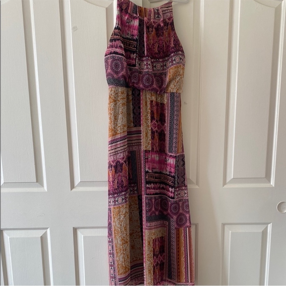 TACERA Bohemian Maxi Dress in Purple and Orange. Size LP